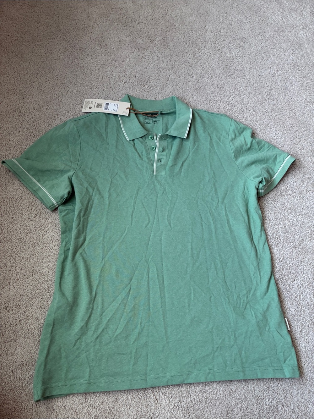 New Men's Green Polo Shirt with Contrast Trim 100% Cotton size L